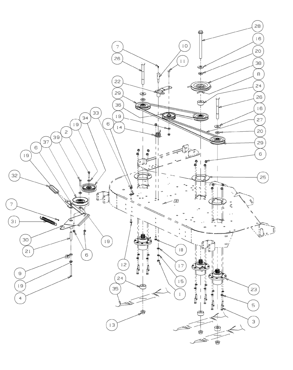 Fabricated Deck Spindle Assembly (2008 And Before) Diagram and Parts List for M60-KH 53AH8CT6050-30HP-OHV Cub Cadet Lawn Tractor